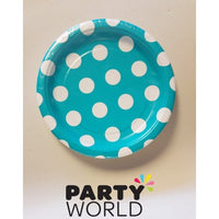 Polka Dot Paper Plates 22cm - Caribbean Teal (8)