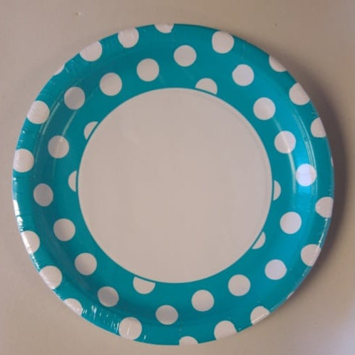 Polka Dot Paper Plates 22cm - Caribbean Teal (8)