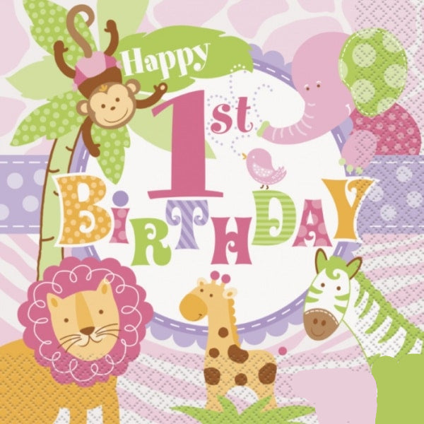 Pink Safari 1st Birthday Luncheon Napkins (20)