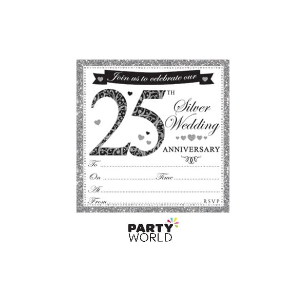 25th Silver Wedding  Anniversary Invitations & Envelopes (10)