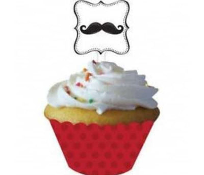 Mustache Cupcake Wrappers with Toppers (12)