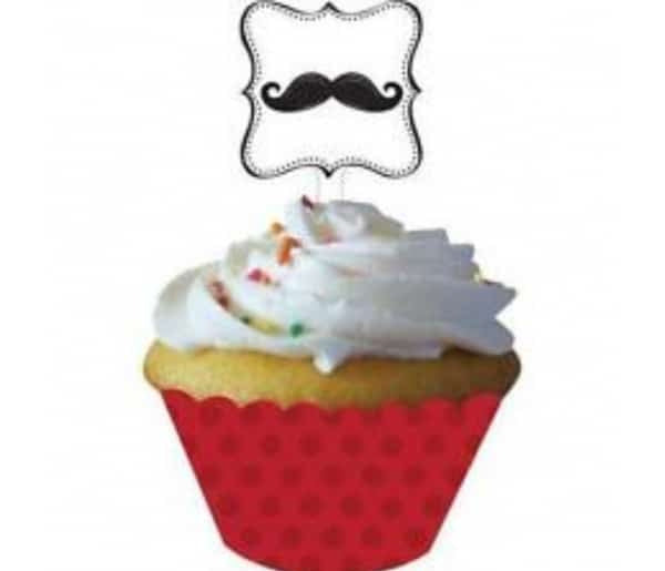 Mustache Cupcake Wrappers with Toppers (12)
