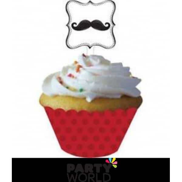 Mustache Cupcake Wrappers with Toppers (12)