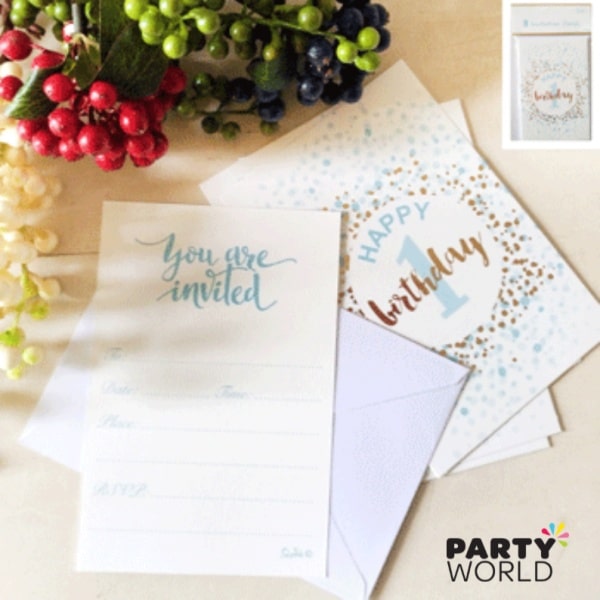 Foiled Blue 1st Birthday Invitations (8)