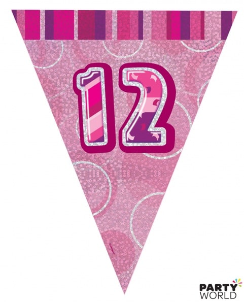 12th Birthday Holographic Bunting - Pink 3.9m
