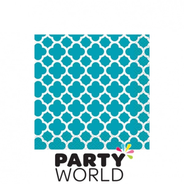 Caribbean Teal Quartrefoil Beverage Napkins (16)