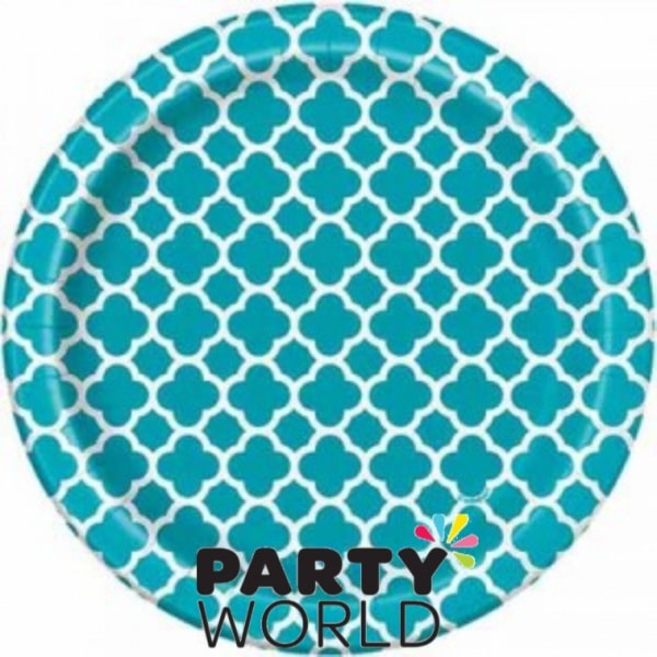 Caribbean Teal Quartrefoil Paper Plates 7" (8)