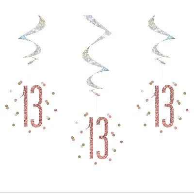 13th Birthday Prismatic Rose Gold Swirl Decora