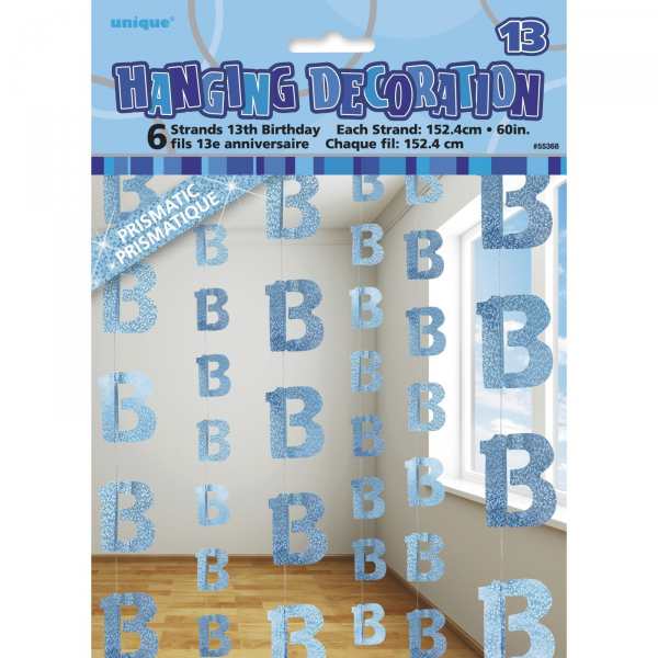 Glitz Birthday 13th String Decorations Blue