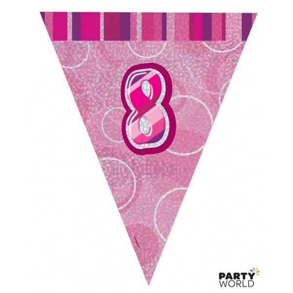 Glitz Birthday 8th Bunting Pink/Silver