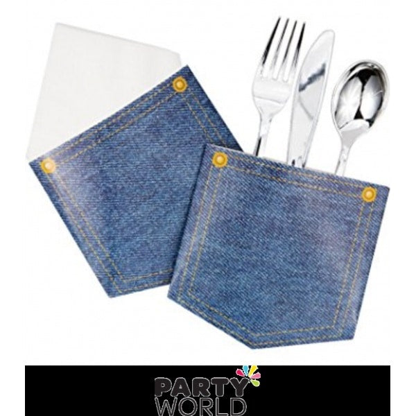 Denim Pocket Replica Cutlery/Napkin Holders (6)