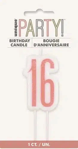 16th Birthday Cake Candle - Rose Gold