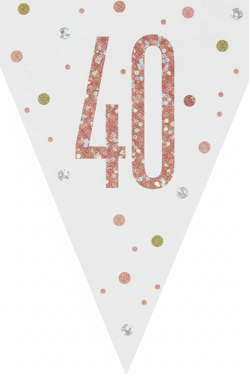 40th Birthday Prismatic Rose Gold Flag Banner 2.74m