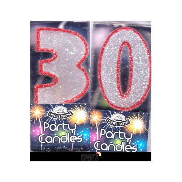 30th Glittering Birthday Candles - Red