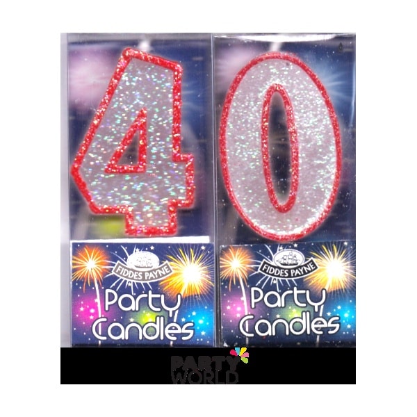 40th Glittering Birthday Candles - Red