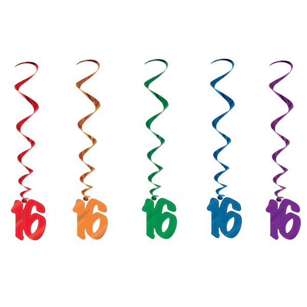 16th Birthday Whirls Hanging Decoration (5pk)