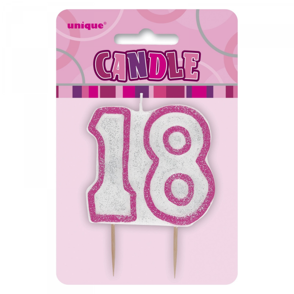 Glitz Birthday 18th Candle Pink/Silver
