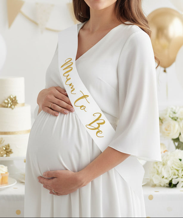 Mum to Be Sash - White & Gold