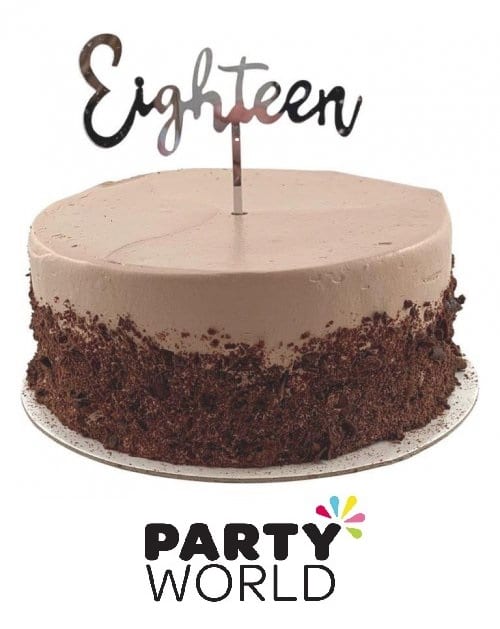 18th Birthday Silver Acrylic Cake Topper Eighteen