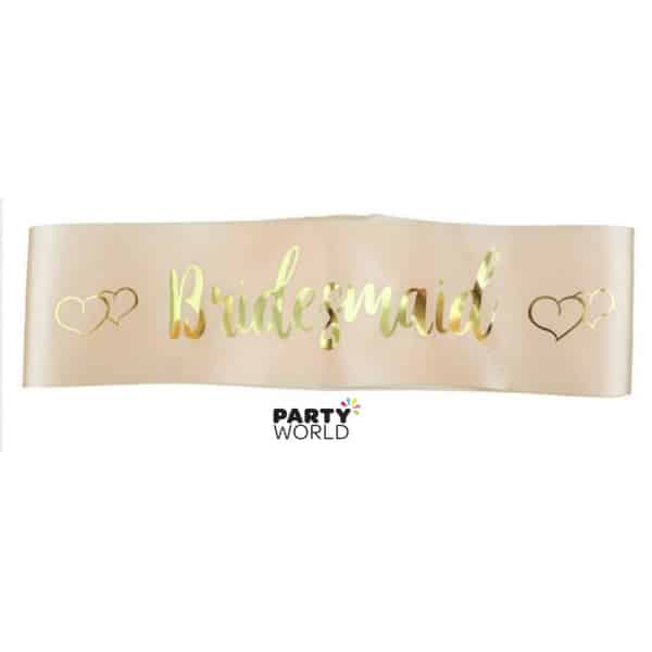 Bridesmaid Sash - Gold on Peach With Hearts