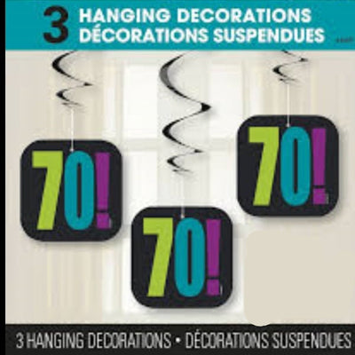 70th Swirl Hanging Decorations 3pk