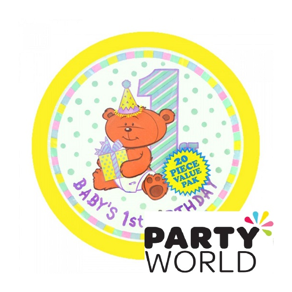 Baby's 1st Birthday Teddy Bear Fun Paper Plates (16 pk)