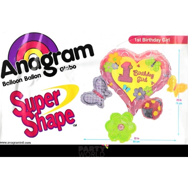 Hugs & Stitches Girl 1st Birthday SuperShape Foil Balloon