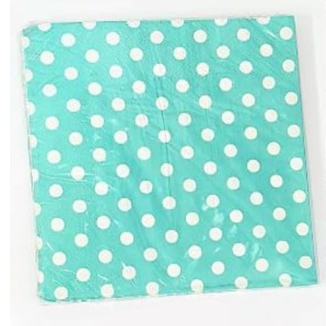 Turquoise fabric with white polka dots on a white background