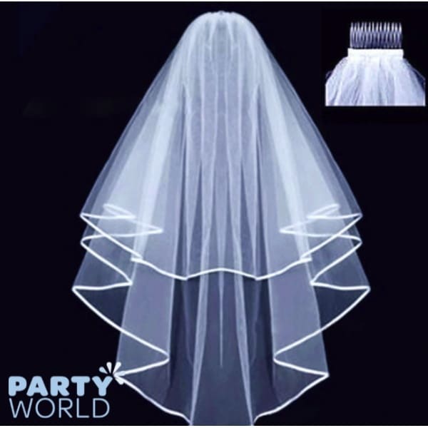 Hen's Night - White Veil With Comb
