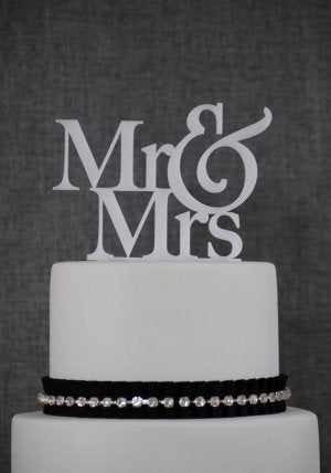Wedding Cake Topper "Mr &amp; Mrs" - White image 0