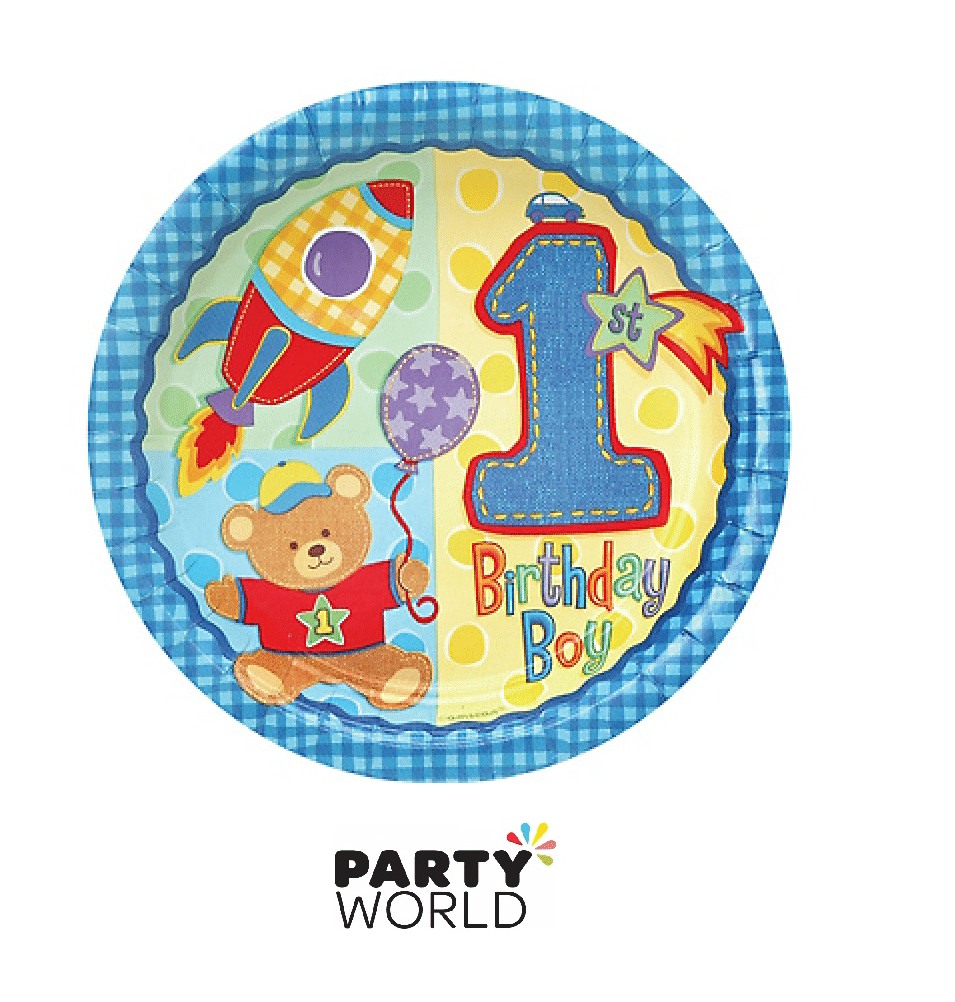 1st Birthday Badge Blue with Teddy Bear
