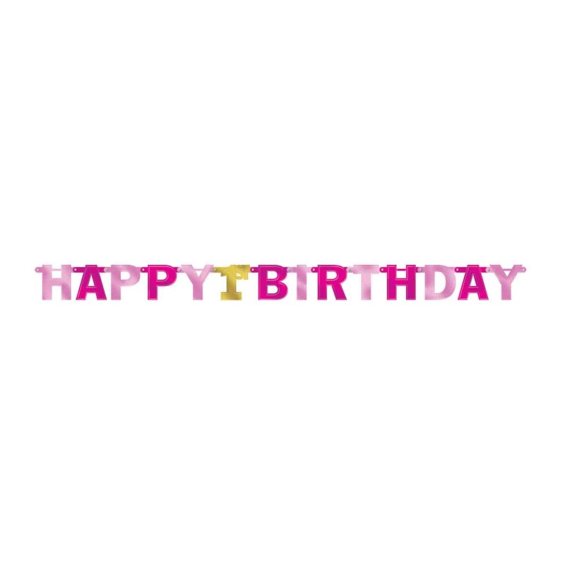 Happy 1st Birthday Pink & Gold Banner 2.13m