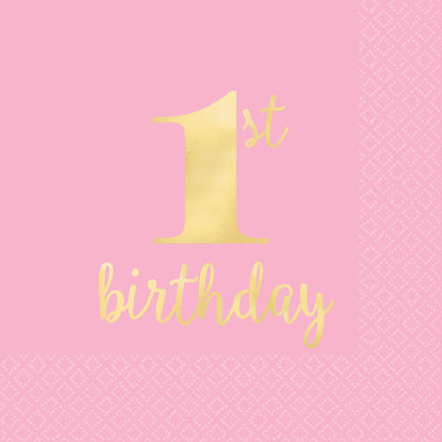 Pink &amp;Gold 1st Birthday Beverage Napkins