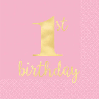 Pink &amp; Gold 1st Birthday Napkins