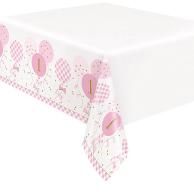 1st Birthday Table Cover Pink, White and Gold