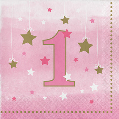 Pink Star 1st Birthday Napkins 16pk