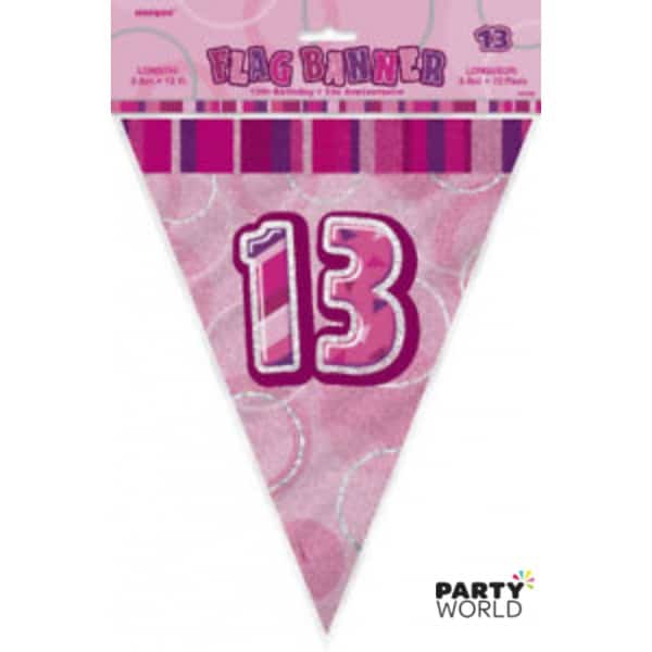 Glitz Birthday 50th Bunting Pink/Silver 3.6m long