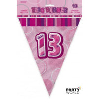 Glitz Birthday 50th Bunting Pink/Silver 3.6m long