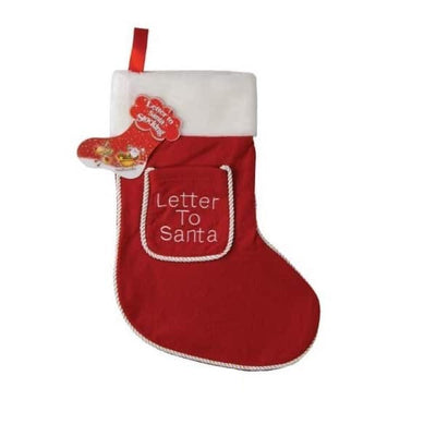 Red Christmas stocking with 'Letter to Santa' pocket on a white background, featuring Party World branding.