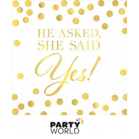 He Asked, She Said Yes! Beverage Napkins 16pk