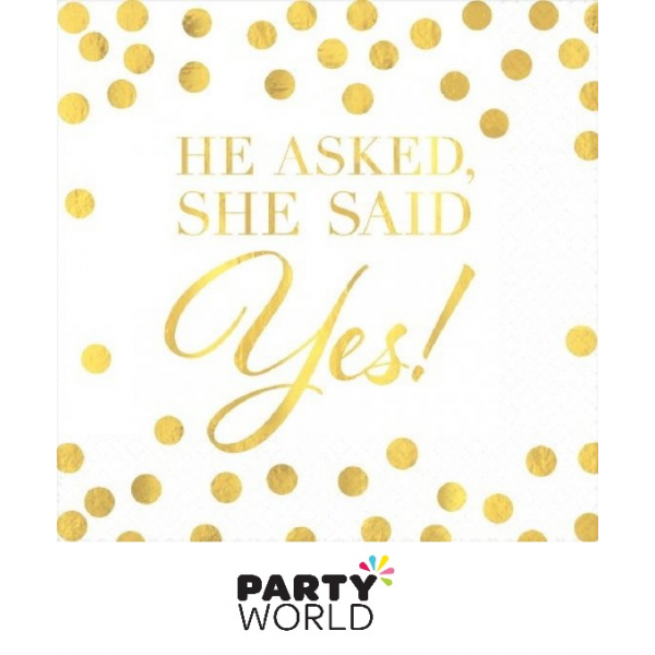 He Asked, She Said Yes! Beverage Napkins 16pk