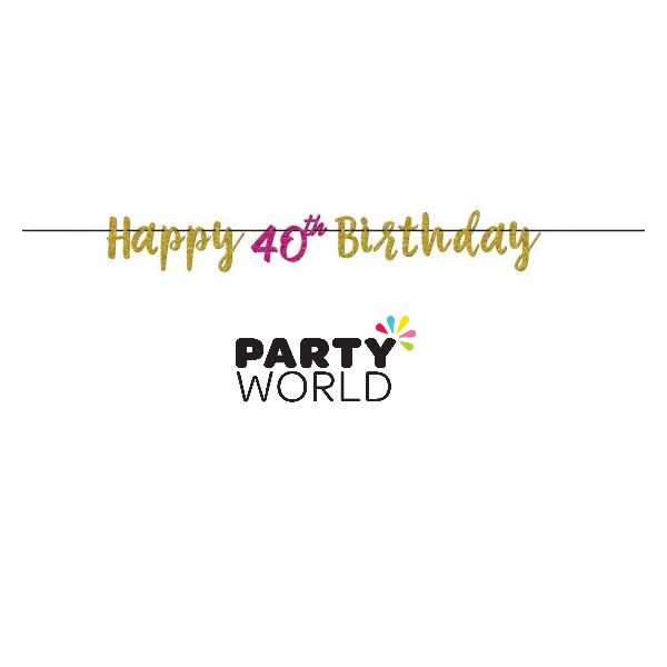 Pink And Gold Milestone 40th Letter Banner - Glitter