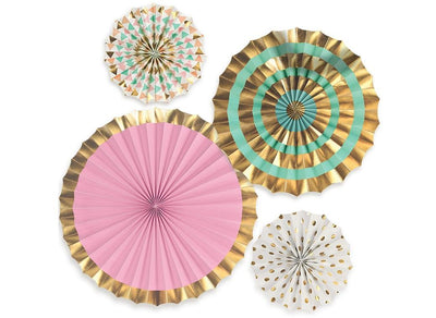 Paper Fans - 4 pack, Pink, Teal, Gold image 0