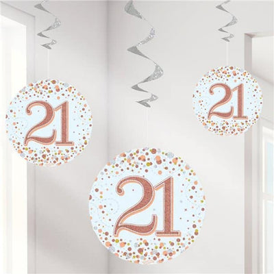 21st Birthday Rose Gold Holographic Swirls Hanging Decorations (6)