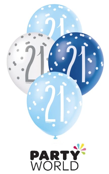 100th Birthday Assorted Blue And White 30cm Latex Balloons (6)