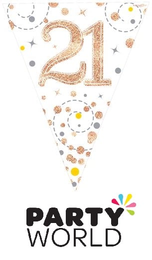 18th Party Bunting Sparkling Fizz White & Rose Gold Holographic 11 flags 3.9m