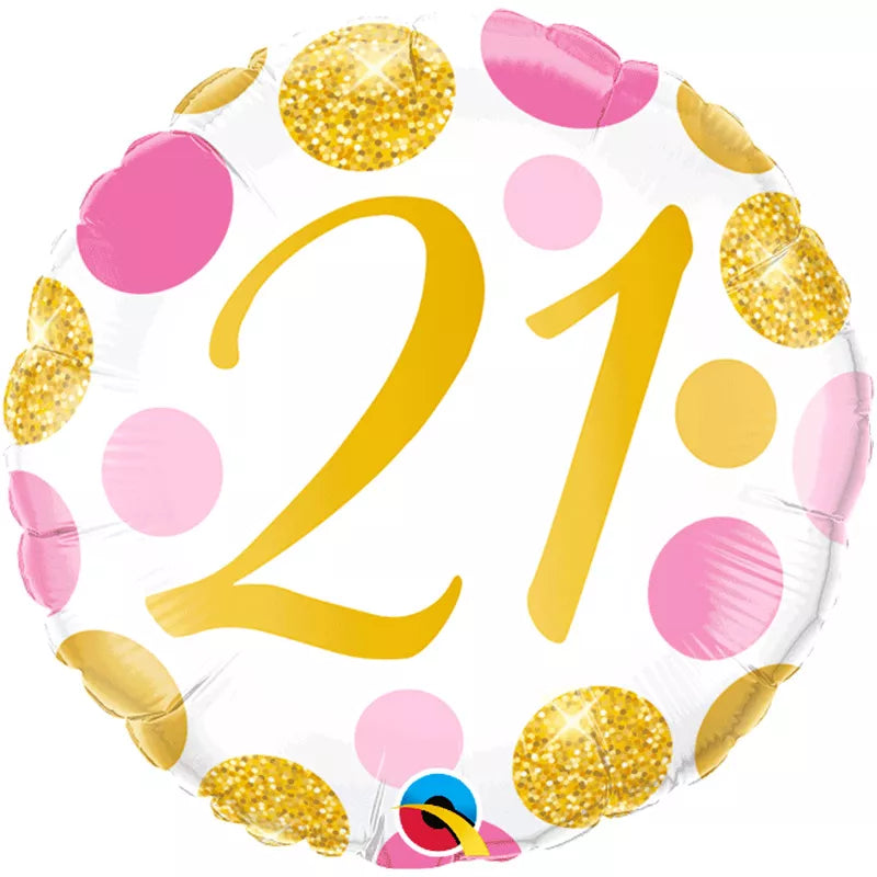 Foil Balloon 18" 21st Pink &amp; Gold Dots