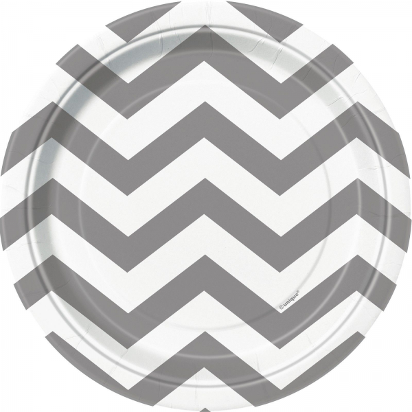 Chevron Paper Plates 7in (8) - SILVER