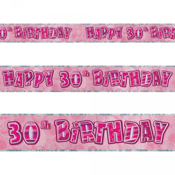 Glitz Birthday 30th Banner Pink/Silver
