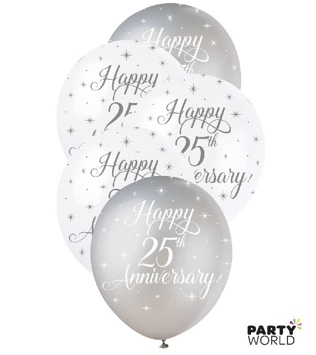 25th Anniversary White And Silver Latex Balloons (5)